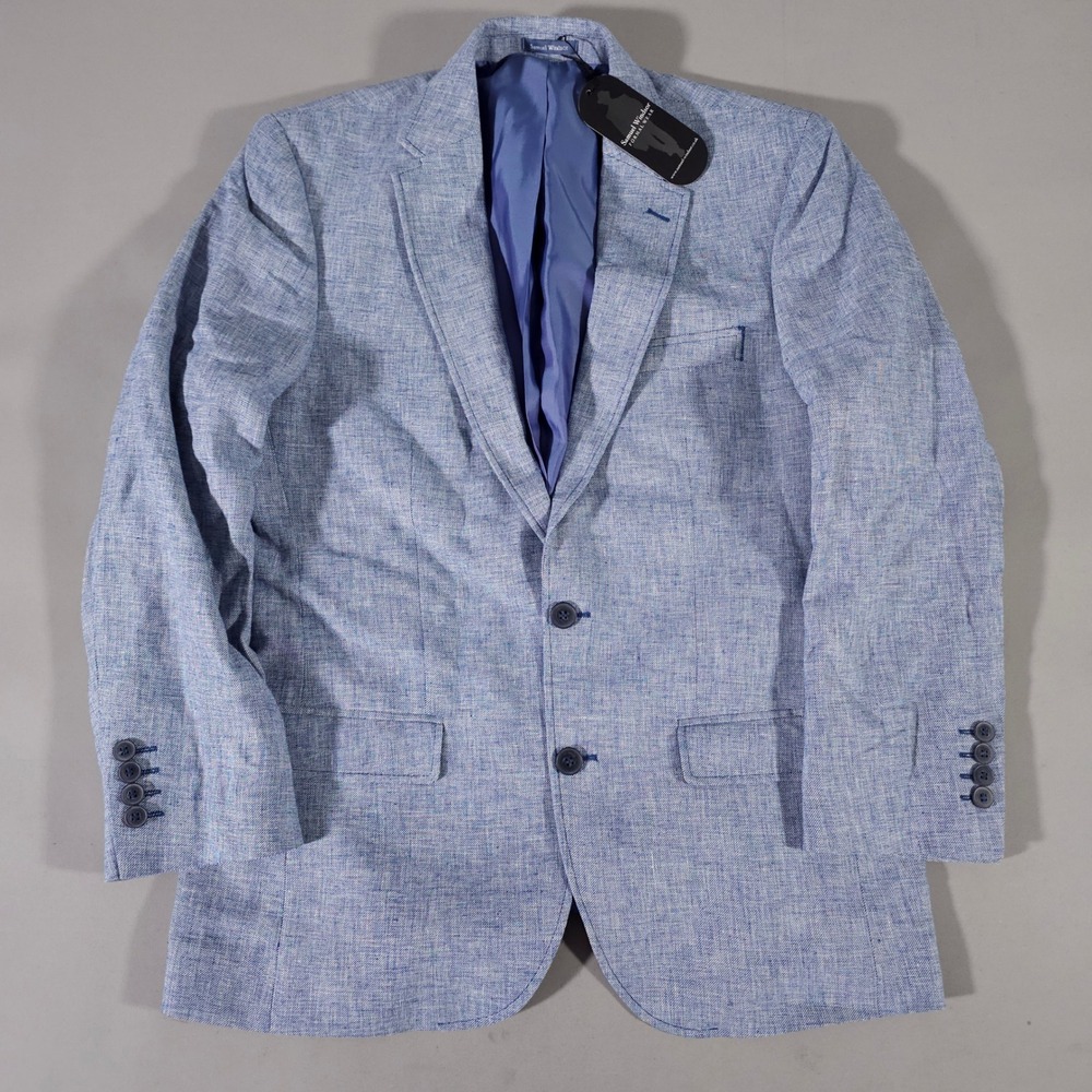 Samuel Windsor Langton Sport Coat Mens 38S Blue Linen Cotton Blazer J9X18C